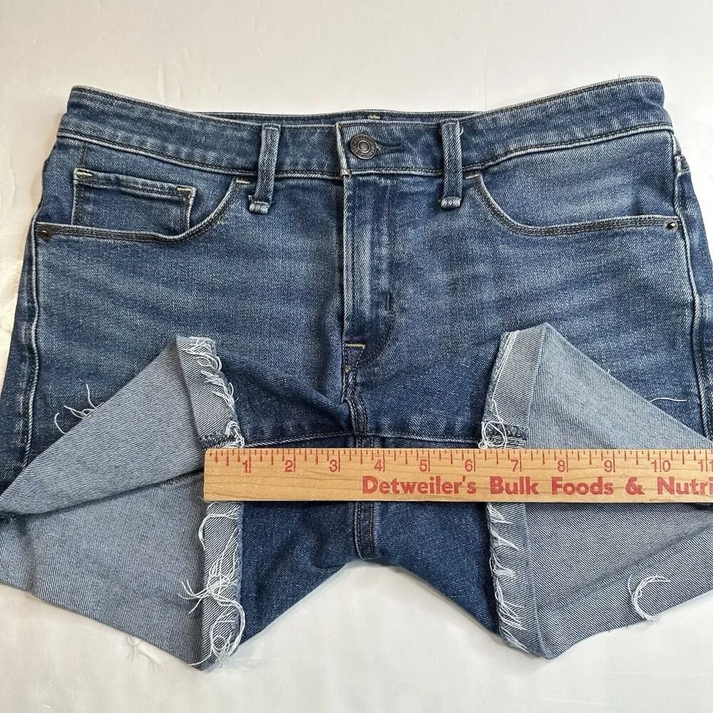 Abercrombie Fitch Shorts 27/4 Harper Lowrise Midi Denim Blue Jean Cuffed Fray